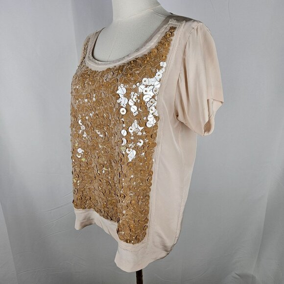 J.Crew Sequin Silk Blouse Size Small Beige Bling Party Festival Sparkle - Picture 3 of 9